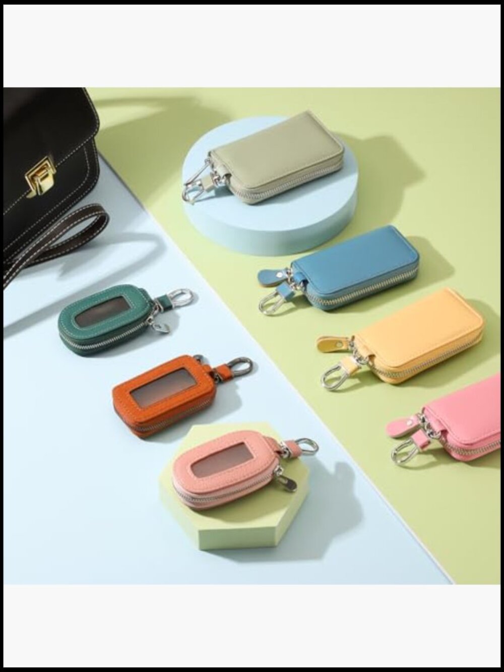 Genuine Leather Key Holder Wallet with Card Slots and Detachable Keyring - Picture 5 of 6